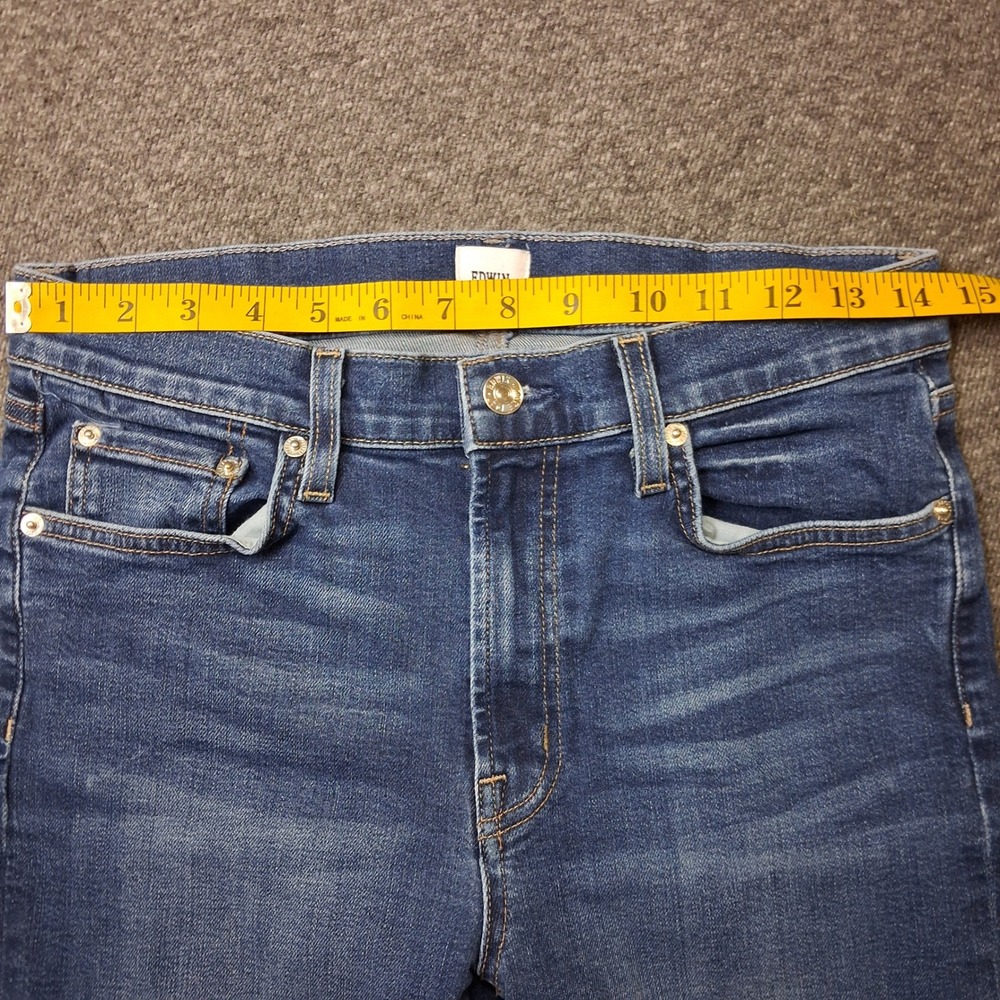 Edwin Bree High Rise Straight Leg Jeans Deja Blue Raw Hem Size 28 EW2003ICN - Picture 4 of 14